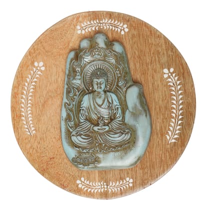 THE COCOTIER® Serene Buddha Wall Plates: A Perfect Fusion of Wood and Polystone Craftsmanship | Plates for wall decoration. (L:20X W:4 X H:20cm).