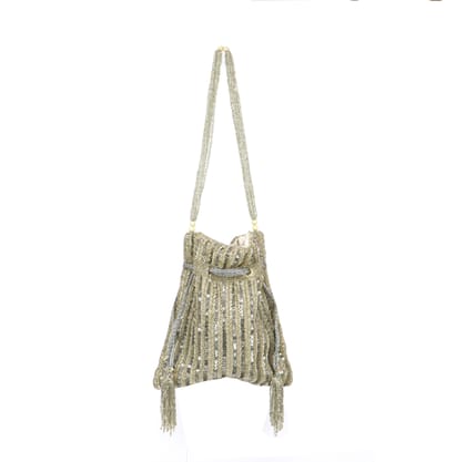 Stylish Potli Bag Sequins Bead Embellished Worked Potli for Girls and Womens -Cream Colour
