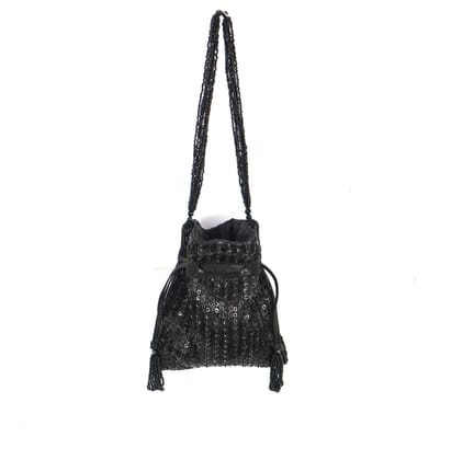 Unique Embellished Sequins Handwork Potli Bag for Girls and Womens - Black