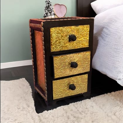 Brass Embossed 3 Drawer Bedside Table Furniture | Jewelry Box Brass Embossed 3 Drawer Bedside Table Furniture | Jewelry Box