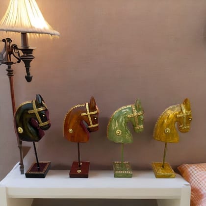 Handicraft Wooden Horse Showpiece Table Decor | Horse-idols In Various Color
