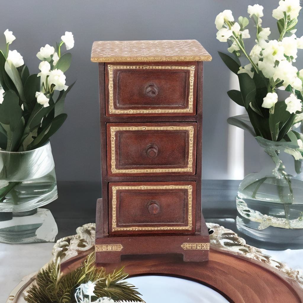 Wooden Small Desk Brass Chest of 3 Drawers