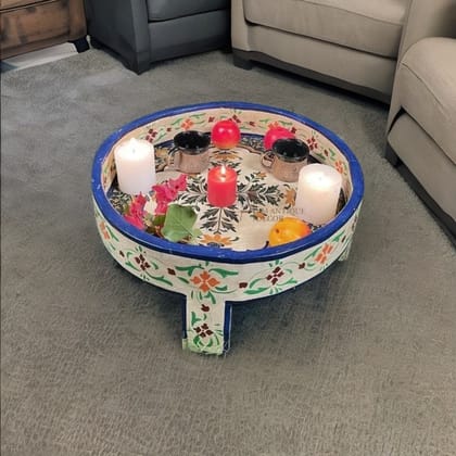 Hand Painted Wooden Round Coffee Table-End Side Table