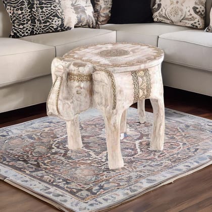 Indian Handmade Elephant Antique Look White Coffee Table