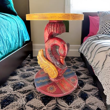 Wooden Painted Duck Side Table Stool Decor Art