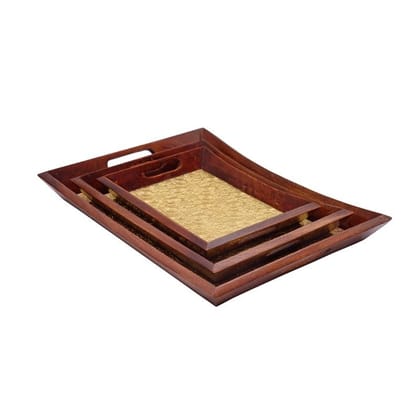 Wooden Brass Serving Tray Setof3