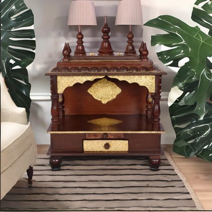 Indian Handmade Pooja Temple with Brass Wall Mandir