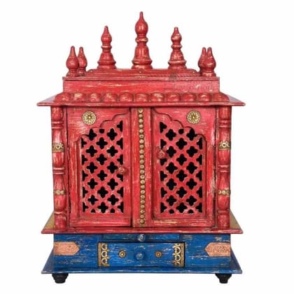 Indian Brass Fitted Distressed Colour Handmade Mandir-Wall Pooja God Stand