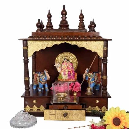 Wooden Indian Brass Natural Pooja Mandir-Wall Pooja God Stand Mandir