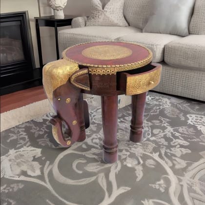 Wooden Side Table Handmade Brass Elephant Table,Painted Coffee Table