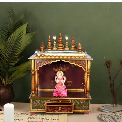 Indian Painted Wooden Pooja Temple-Wall Mandir