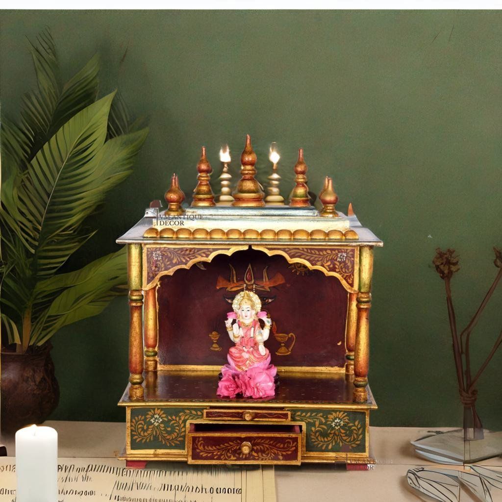 Indian Painted Wooden Pooja Temple-Wall Mandir