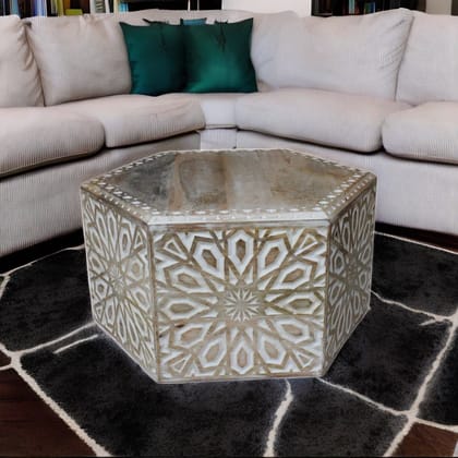 Wooden Carved Hexagon Shape Coffee Table Bedroom Furniture