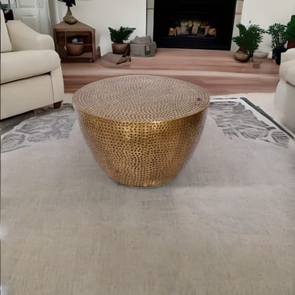 Indian Handmade Punched Round Drum Brass Coffee Table Bedroom Furniture