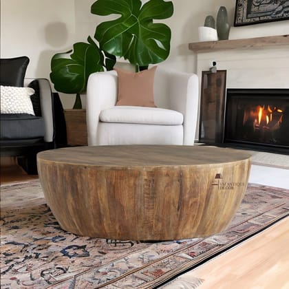 Wooden Indian Round Drum Coffee Table,Jacob Cocktail Table Washed Tobacco Wooden Drum Coffee Table Home Furniture