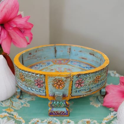 Antique Look Wooden Carved Round Coffee Table | Chakki Table With Storage Furniture