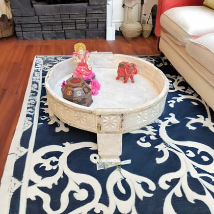 Wood White Wash Chakki Coffee Table | Old Antique Coffee Table for Home Decor