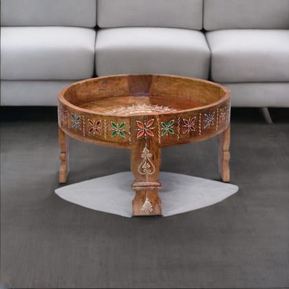 Wooden Handpainted Round Vintage Coffee Table for Home Decor