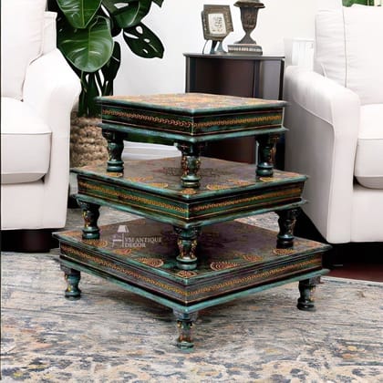 Indian Wooden Pooja Chowki Table | Hand painted Chowki Stool