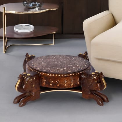 Beautiful Handmade Bone Inlay Elephant Chowki Table | Side Coffee Table