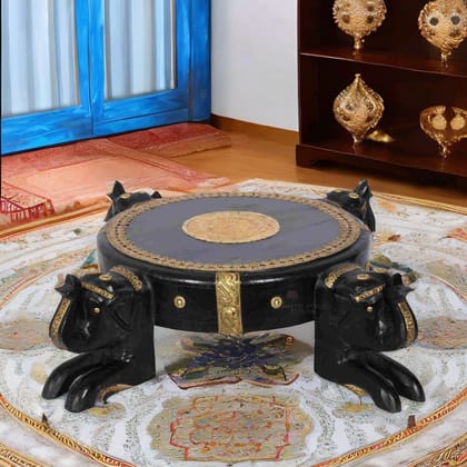 Beautiful Wooden Elephant Shape Indian Chowki Stand