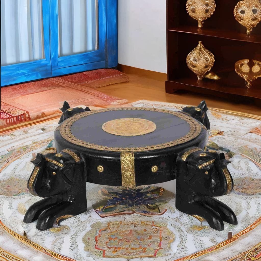 Beautiful Wooden Elephant Shape Indian Chowki Stand