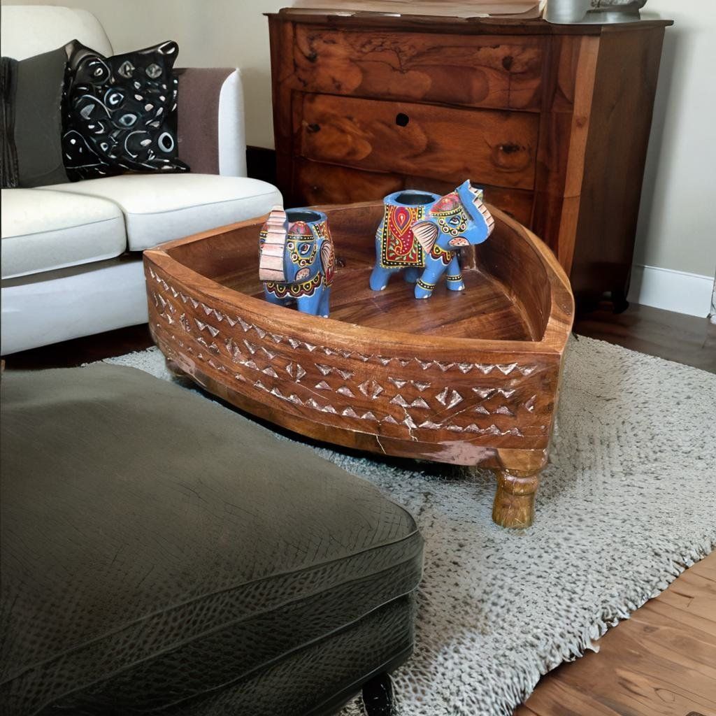 Wooden Carved Chakki Table | Antique Coffee Table for Home Decor