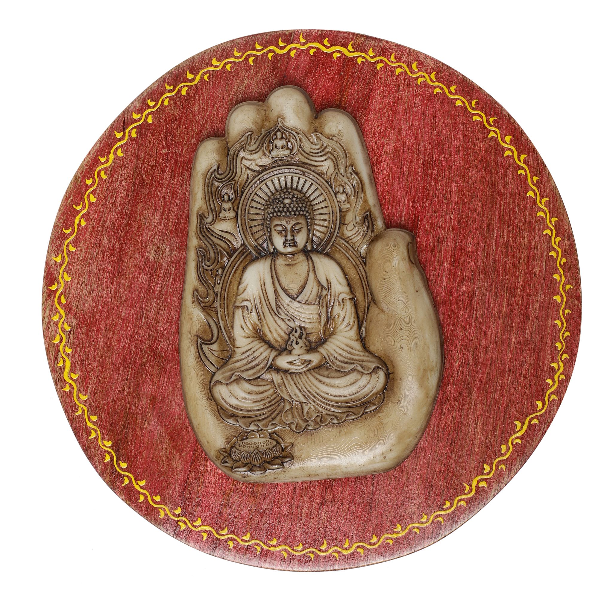 The Cocotier® Buddha wall hanging,wall plates decor hanging,hand painted wooden wall plates,wall plates,plates for wall decoration. (L:20X W:4 X H:20cm).
