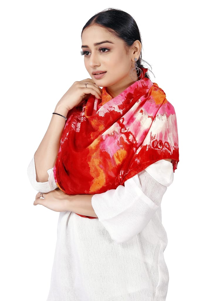 ADISA Tie-Dye Print Stoles Printed Cotton Scarf Soft Scarves Stoles for Summer & Winter for Women & Girls Red