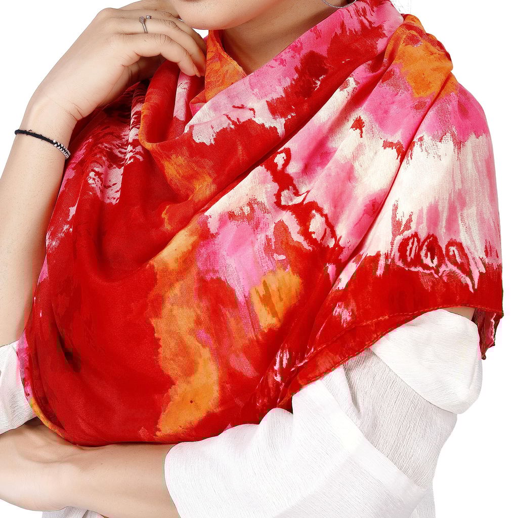 ADISA Tie-Dye Print Stoles Printed Cotton Scarf Soft Scarves Stoles for Summer & Winter for Women & Girls Red