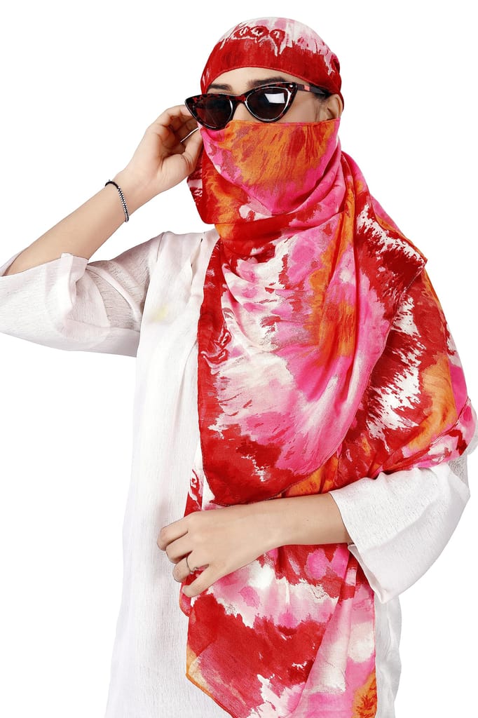ADISA Tie-Dye Print Stoles Printed Cotton Scarf Soft Scarves Stoles for Summer & Winter for Women & Girls Red