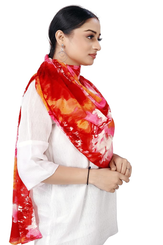 ADISA Tie-Dye Print Stoles Printed Cotton Scarf Soft Scarves Stoles for Summer & Winter for Women & Girls Red