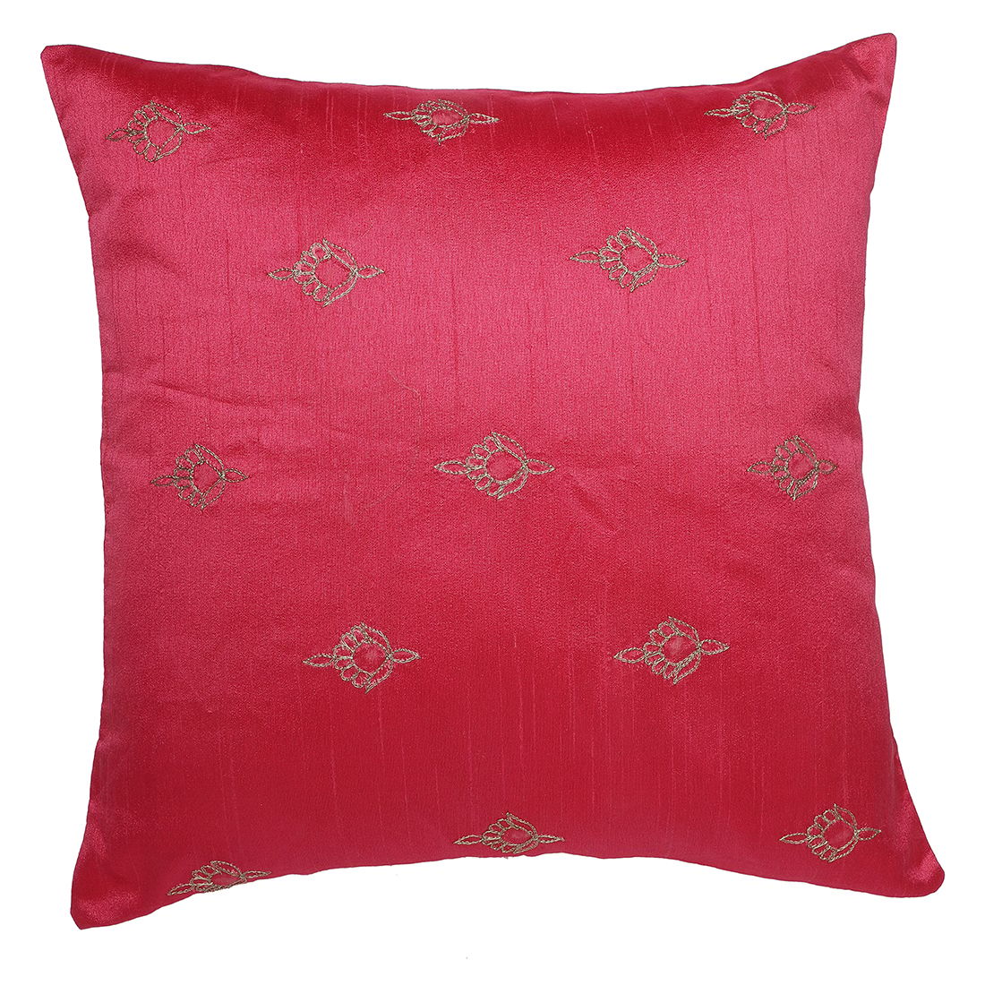 The Cocotier® Pure Silk Cushion Cover with Hand Embroidery, zari Work, arri Work, Zip Closure. (Pink,16 X 16)