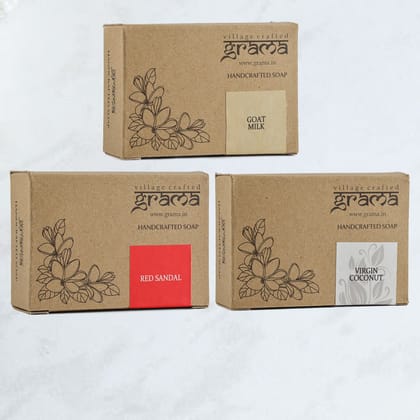 Grama Handmade Goat Milk, Virgin Coconut Oil & Red Sandal Soap, Combo pack for Dry Skin(125gm each)