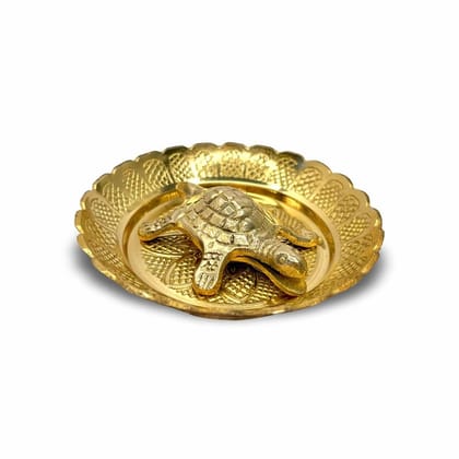 DOKCHAN Brass Golden Color Turtle with Plate for Good Luck | Kachua Plate for Vastu Fengshui, Decoration, Home, Office, Table