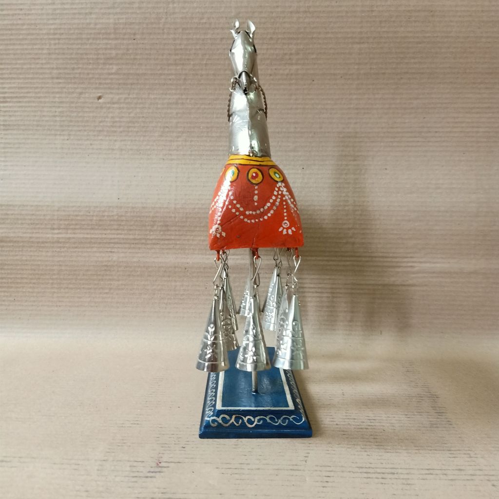 Hand Painted Wood and Metal 10 Bell Horse Showpiece- livingroom