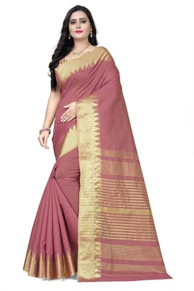 arriva fab Women's Cotton Silk With golden broad border Saree