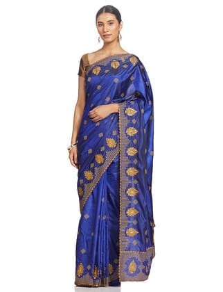 Arriva Fab Silk with Blouse Piece Saree (RIVA265_Navy Blue_Free Size)