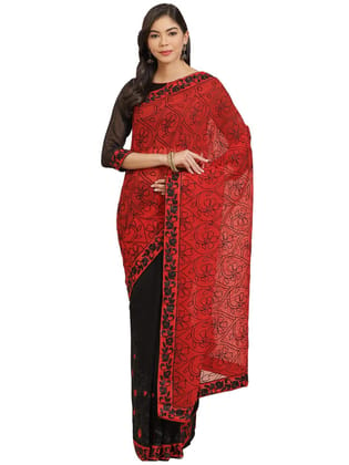 RIVA ENTERPRISE Women's Georgette Saree With Blouse Piece (RIVA133__Red)