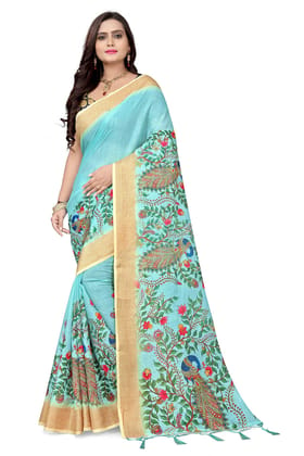 arriva fab Women's Linen Cotton Floral Printed Work Exclusive Saree