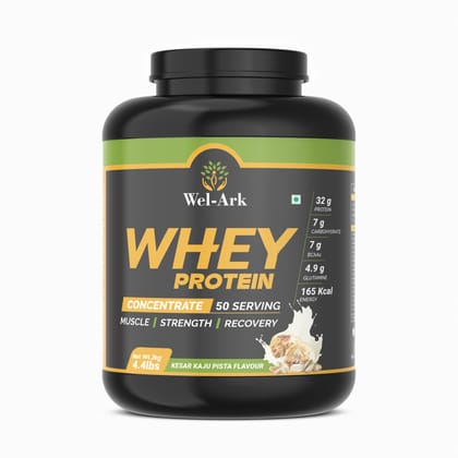Wel-Ark Whey Protein 80% Concentrate for Men and Women 2kg (4.4 lbs) (Kesar Kaju Pista)