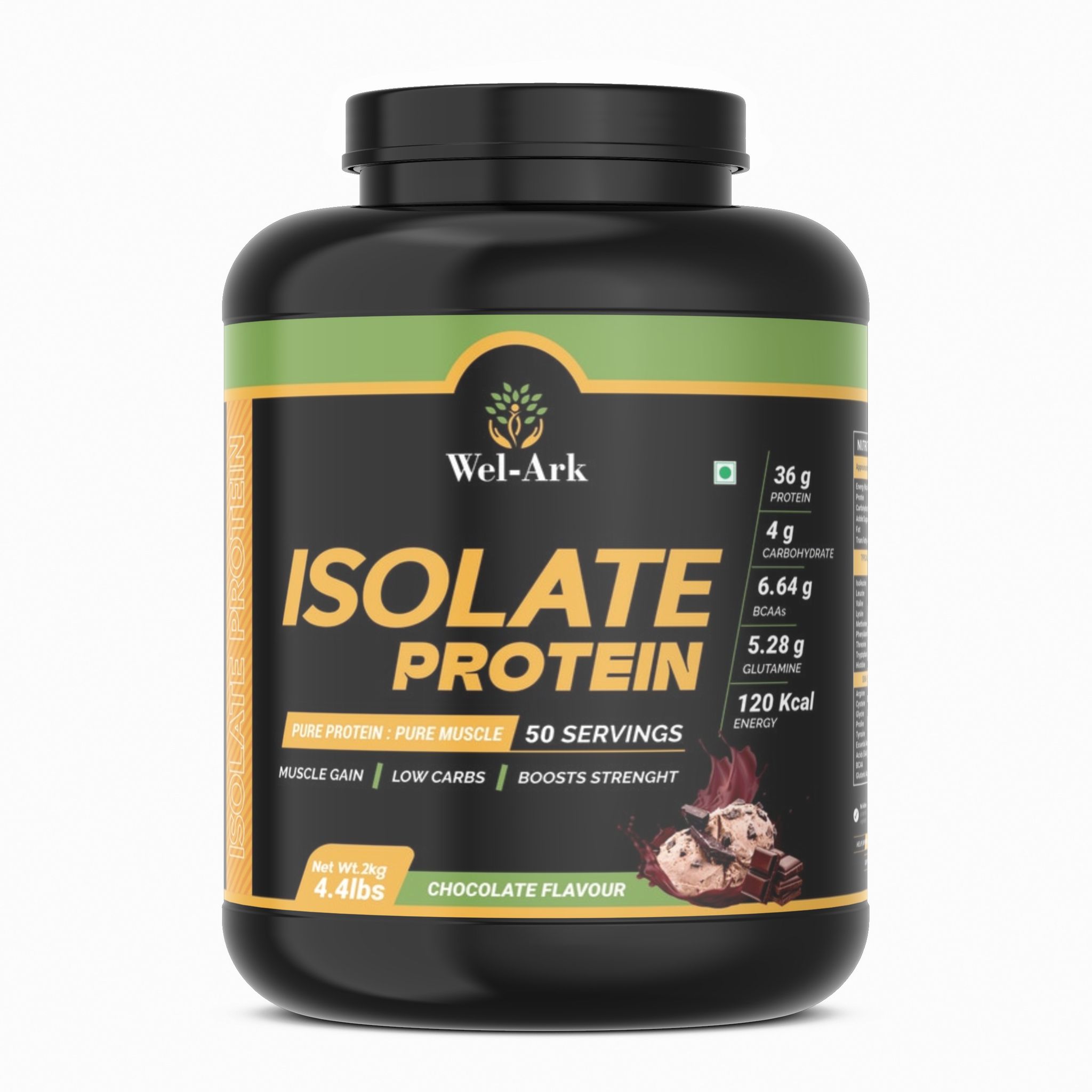 Wel-Ark ISO Pure Protein 90% Isolate for Men and Women (50 Serving) 2kg (4.4 lbs) (Chocolate)