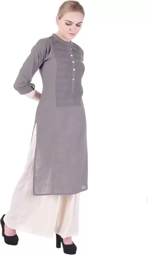 SVARCHI Women Solid Cotton Blend Straight Kurta (Grey)