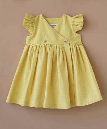 Organic Flutter Sleeve Wrap dress - Baby Yellow
