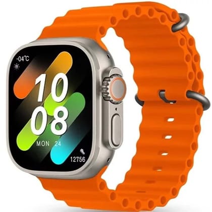 Red Fish 1"7 Infinity Display, BT Calling, Heart Rate , Blood Pressure Monitor T800 Ultra Orange Smart Watch For Men