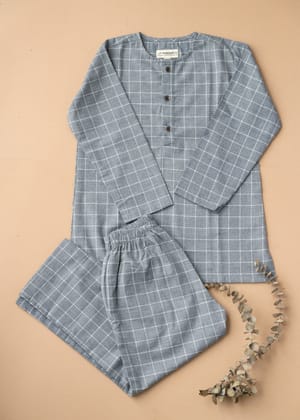 Unisex Grey Check Cotton Pyjama Set Baby/Kids