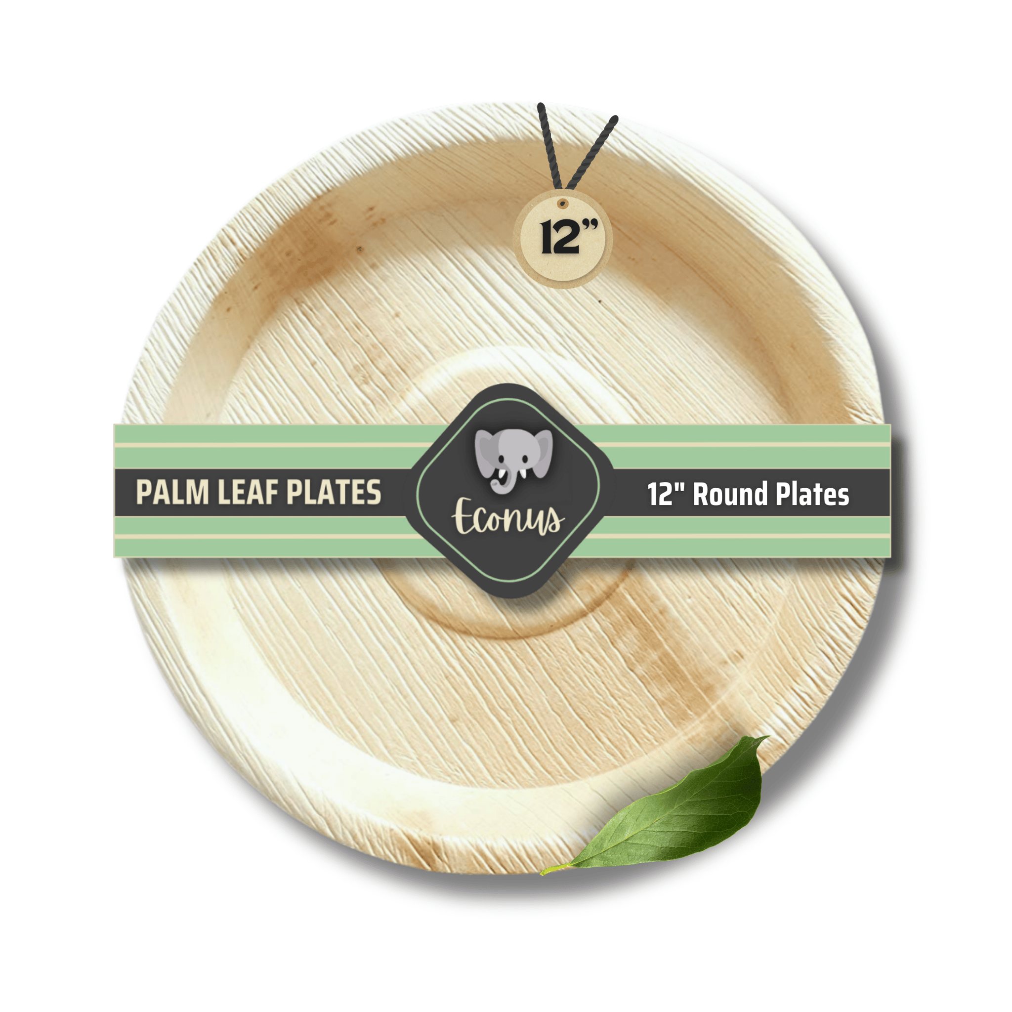 ECONUS [12 Inch, 25-Pack Palm Leaf Round Plates | Disposable Eco-Friendly Biodegradable Like Bamboo Plates | Party, Wedding, Event Plates