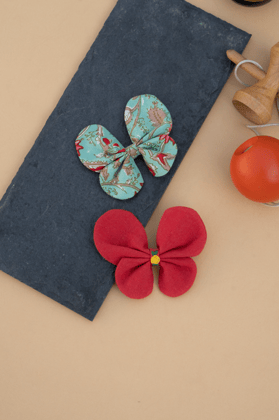 Butterfly Hair Clips Red and Green Floral Combo