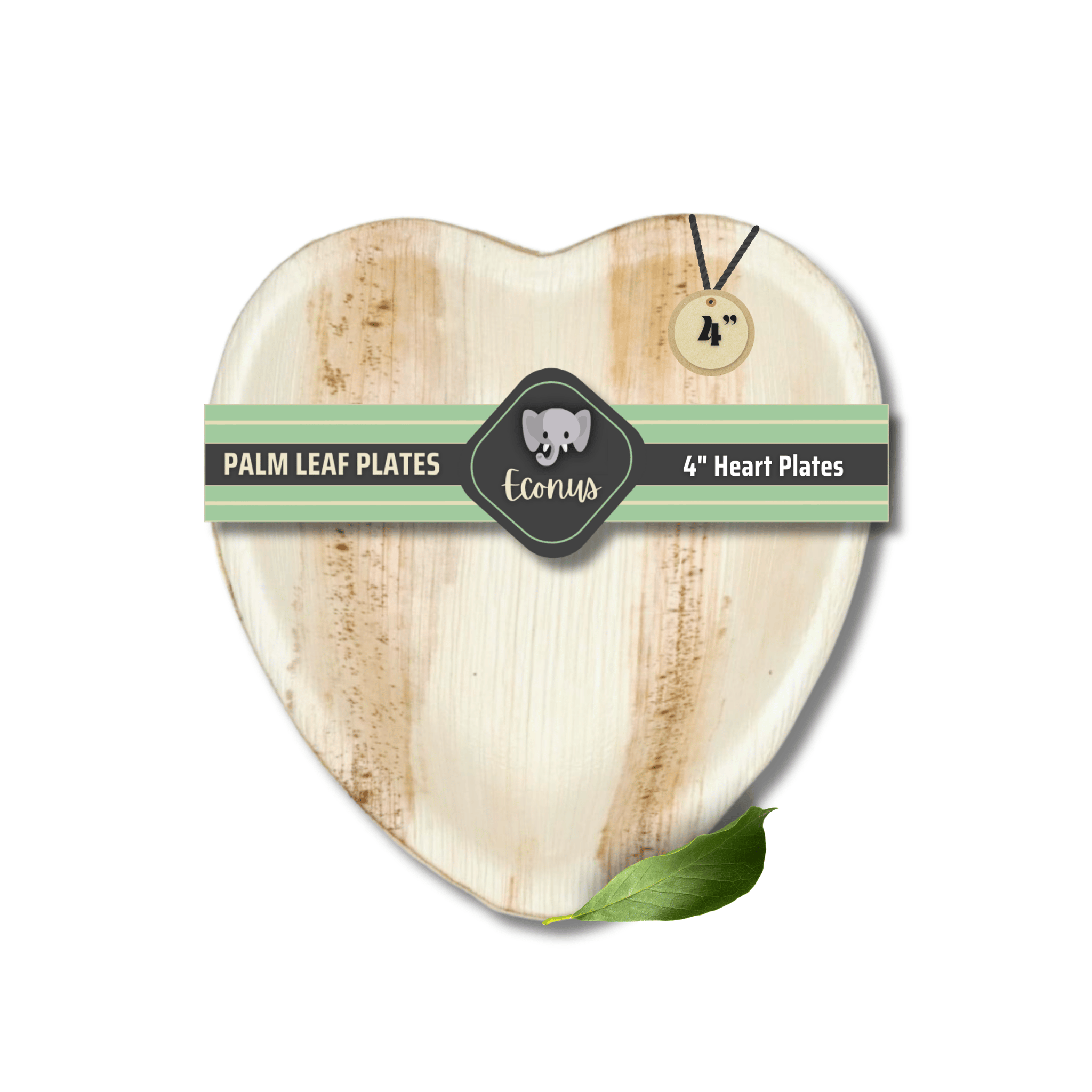 ECONUS [4 Inch, 25-Pack Palm Leaf Heart Shaped Plates | Disposable Eco-Friendly Biodegradable Like Bamboo Plates | Party, Wedding, Event Plates