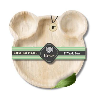 ECONUS [9 Inch , 25-Pack Palm Leaf Teddy Bear Shaped Plates | Disposable Eco-Friendly Biodegradable Like Bamboo Plates | Party, Wedding, Event Plates